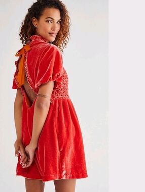 Velvet Open-Back Puff Sleeve Free People Gum Drop Mini Dress Velvet Mocked Neck